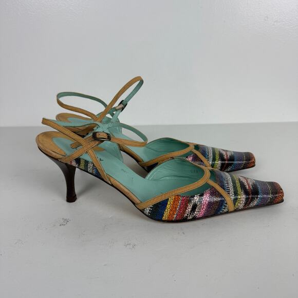 Audley London Multicolor Embossed Square Toe Pumps Ankle Strap Leather 40 US 9.5 - Picture 2 of 8